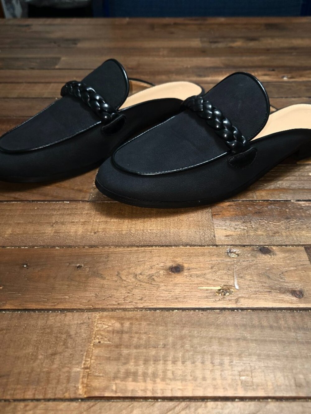 LC Lauren Conrad Black Braided Strap Pointed Square Toe Mule Flats Size 9